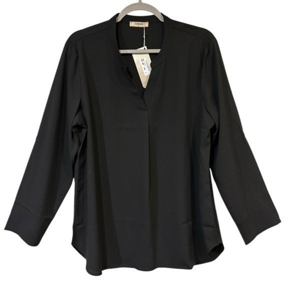 Timeson NWT Black Blouse Large‎ V-Neck Long Sleeve Shirt Office Work Classic